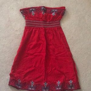 Strapless red tribal print dress